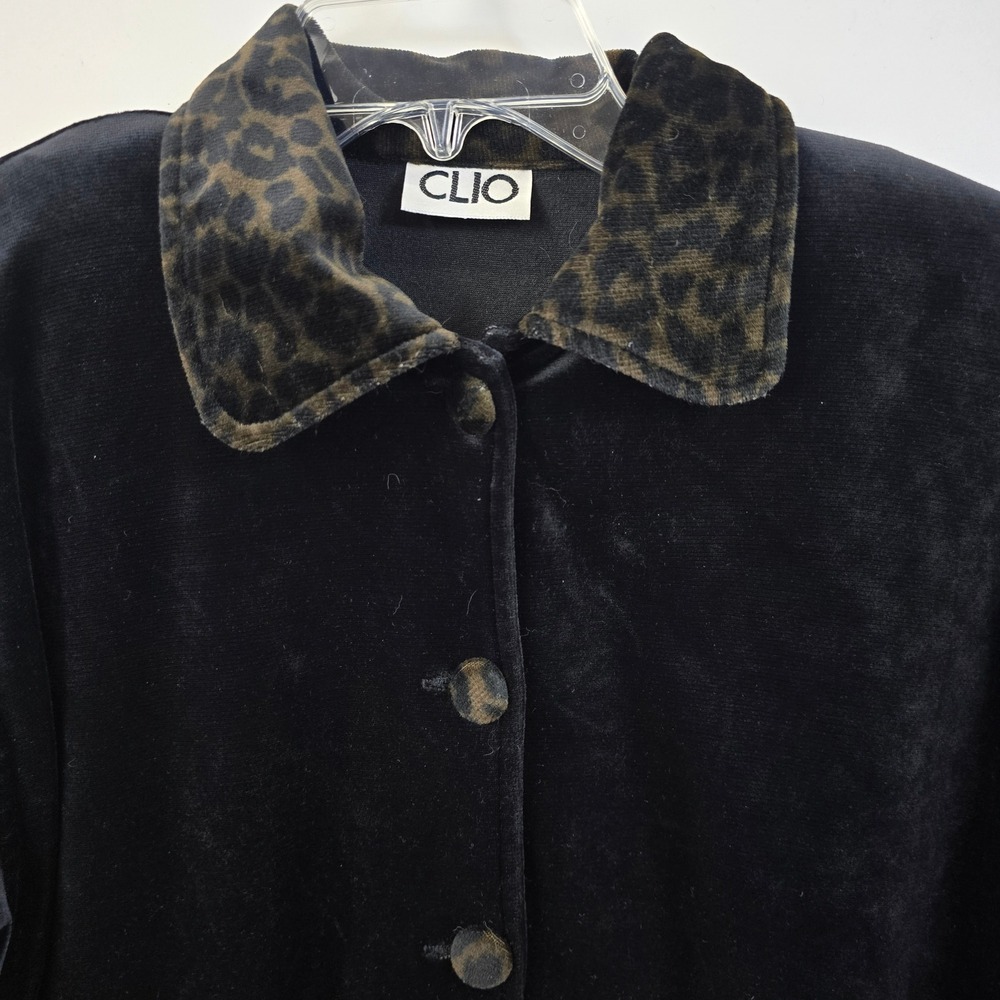 Vintage Velvet Jacket‎ Leopard Collar Mob Wife Regency Military Style Womens Med